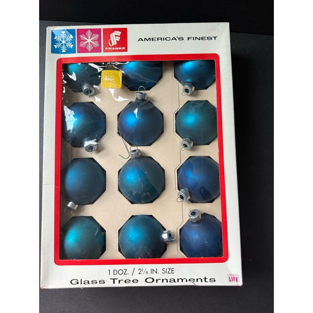 Vintage George Franke Glass Christmas Tree Ornaments 2-1/4 Made In USA Blue